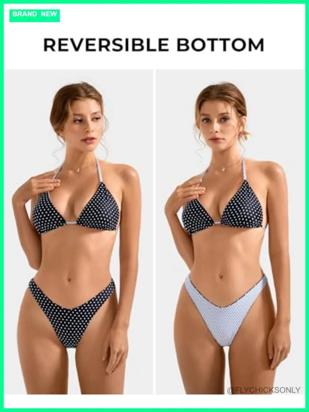 Halter Triangle Bikini Set Reversible Thong High Waist 80% Nylon 20% Spandex